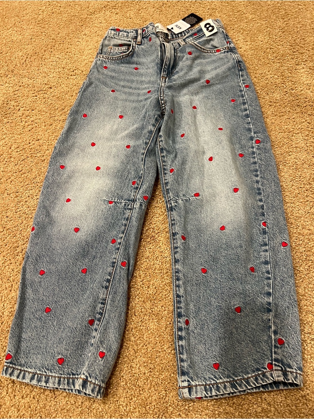 Girls Cotton On Light Wash Jeans with Red Heart Embroidery